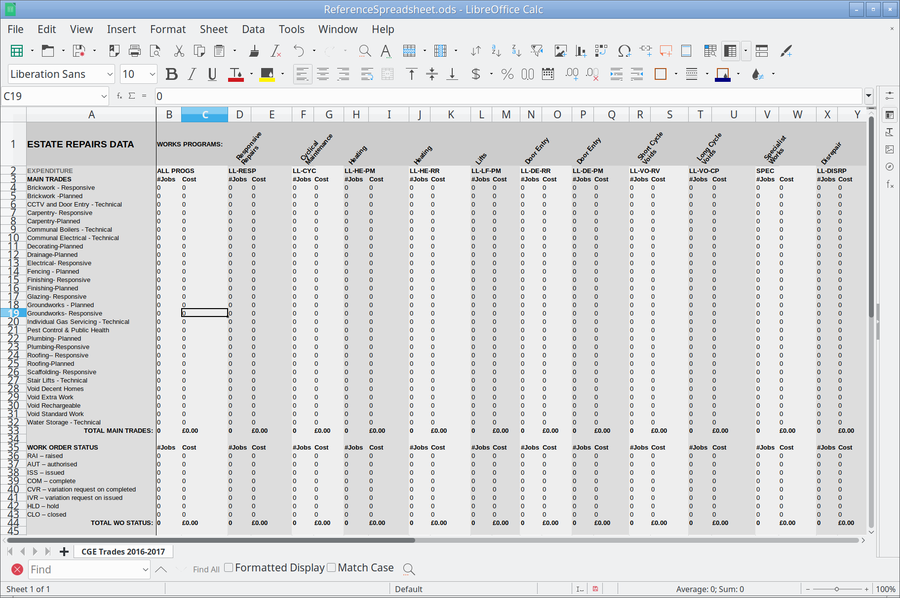Screenshot of spreadsheet